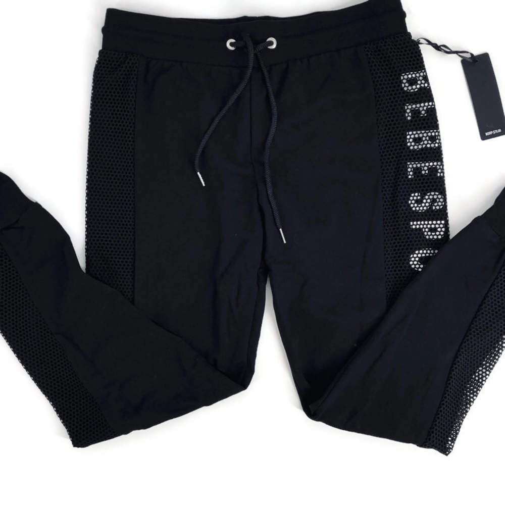 BeBe Sport Logo Mesh Jogger Logo Pants Black NWT